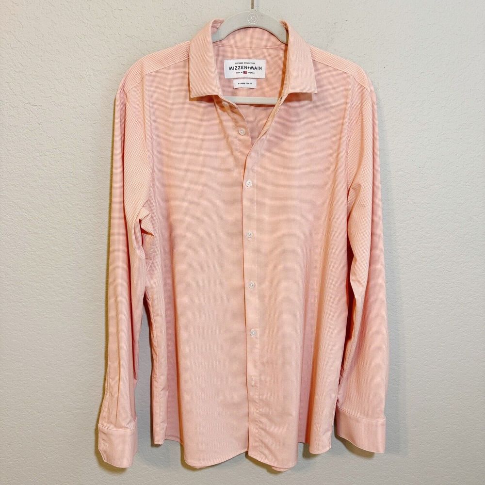Mizzen Main Mens Shirt Extra‎ Large Trim Fit Leeward Collection Peach Gingham
